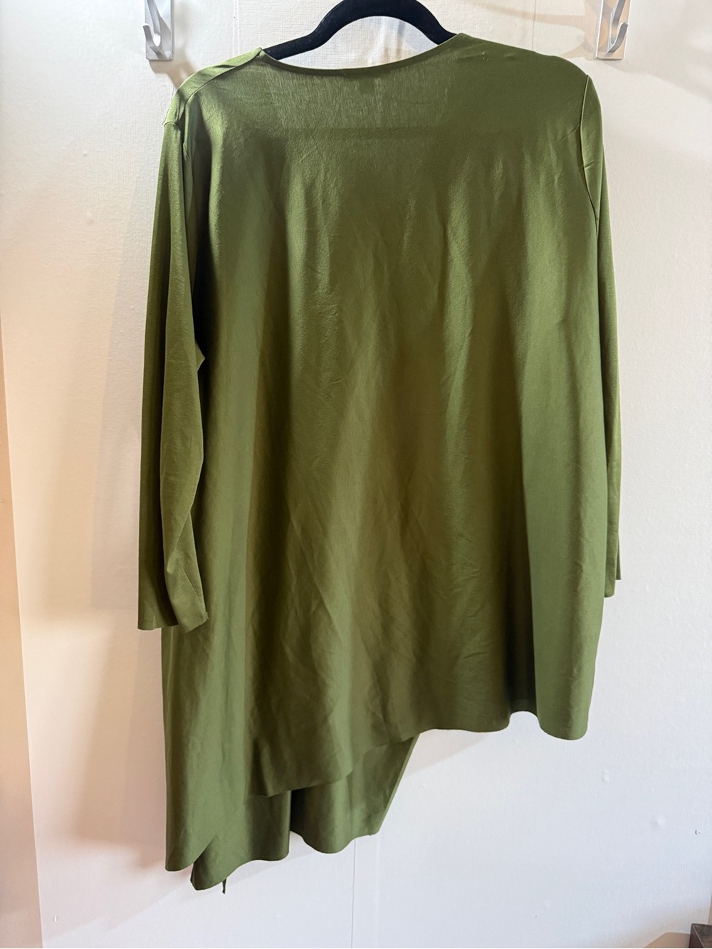 COS Olive Green Asymmetric Draped Tunic Top Size L 100% Cotton Made Portugal - Picture 2 of 6